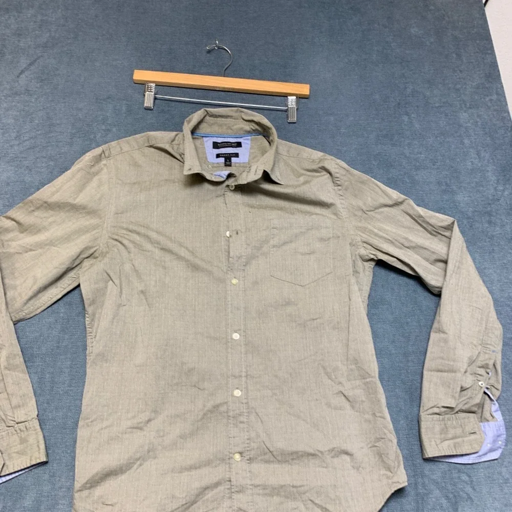 Banana Republic Flannel Shirt Mens Large Green Custom Wash Button-Down Grant Fit